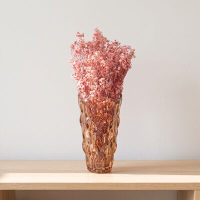 amberbruine vaas, organische vaas, vaas, amberbruine vaas van 24 cm, glazen vaas, Geribbeld glas, bloemenvaas, bruine vaas, siervaas,