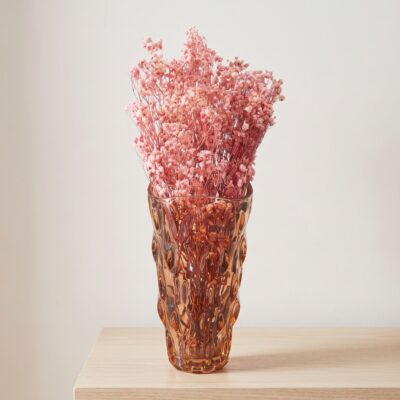 amberbruine vaas, organische vaas, vaas, amberbruine vaas van 24 cm, glazen vaas, Geribbeld glas, bloemenvaas, bruine vaas, siervaas,