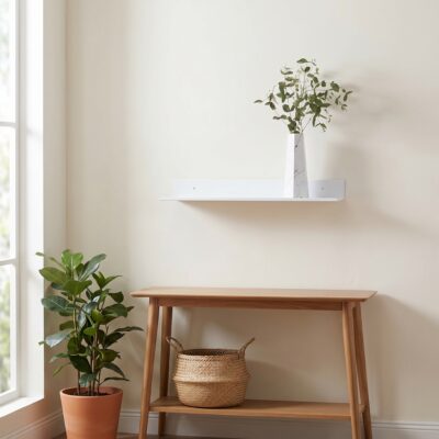 witte wandplank van QUVIO, wandplank, plank, witte wandplank, muurplank, plank aan de muur, zwevende opbergplek, metalen wandrekje