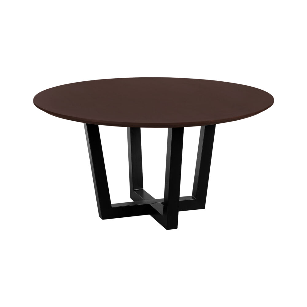 Sofia, eettafel, ronde eettafel van ø150 cm, ronde tafel, tafel, zwarte W-poot, mangohouten eettafel, walnoot bruine, ø150 cm,