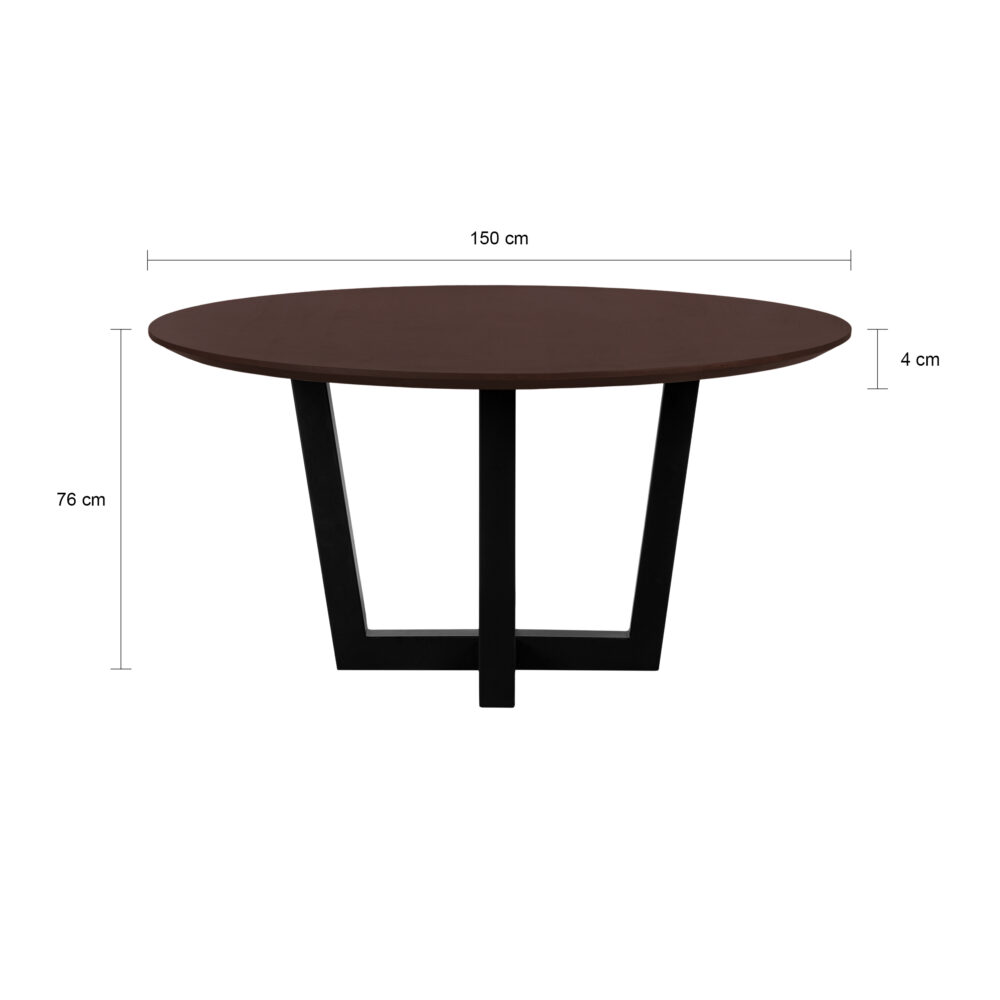 Sofia, eettafel, ronde eettafel van ø150 cm, ronde tafel, tafel, zwarte W-poot, mangohouten eettafel, walnoot bruine, ø150 cm,