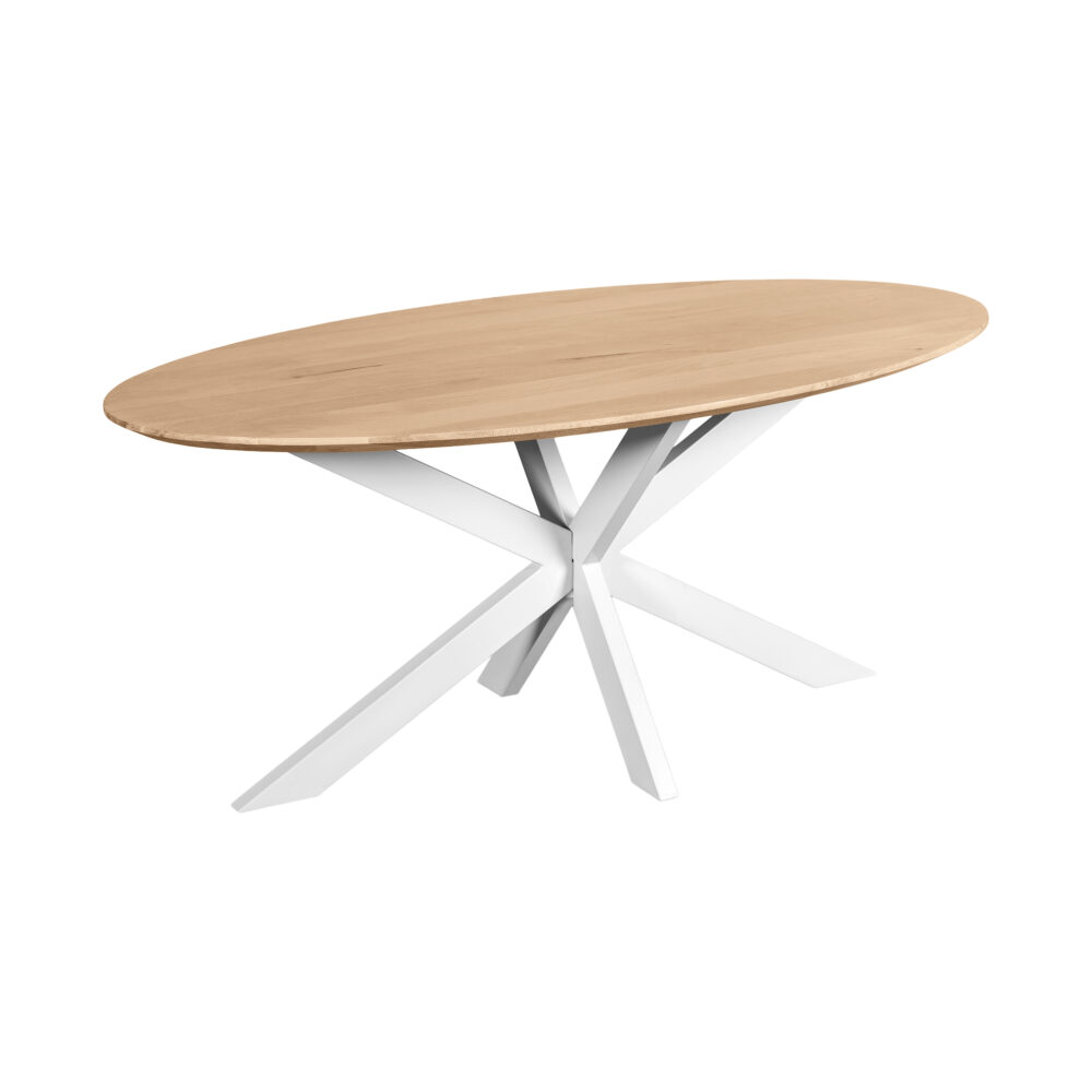 witte kruispoot, eettafel, eettafel Sofia, Witte kruispoot, ovale eettafel, tafel, witte poot, Ovale eettafel van 180x90 cm,