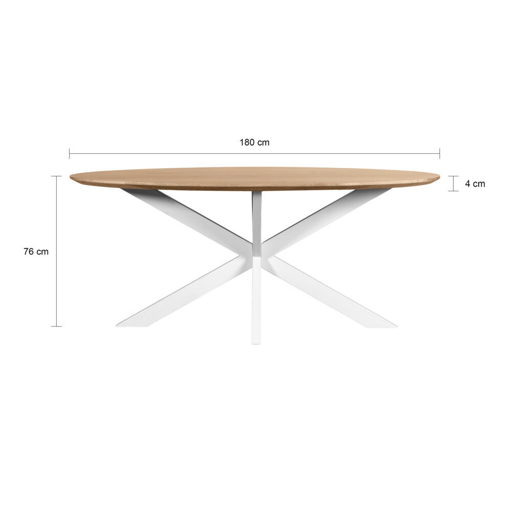 witte kruispoot, eettafel, eettafel Sofia, Witte kruispoot, ovale eettafel, tafel, witte poot, Ovale eettafel van 180x90 cm,