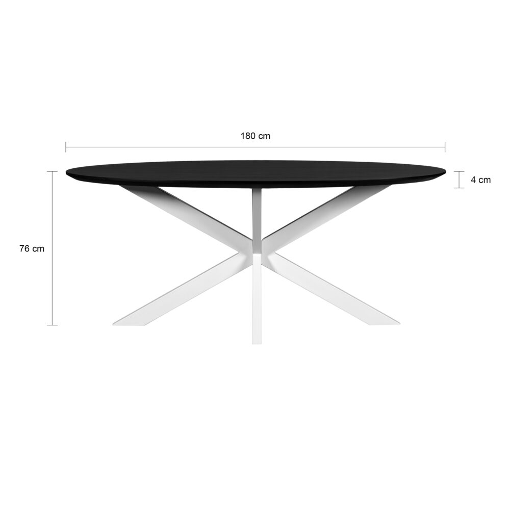 eettafel Sofia, witte kruispoot, 180x90x76 cm, eettafel, Ovale eettafel, witte kruispoot, Ovale eettafel van 180x90 cm,