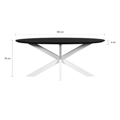 eettafel Sofia, witte kruispoot, 180x90x76 cm, eettafel, Ovale eettafel, witte kruispoot, Ovale eettafel van 180x90 cm,