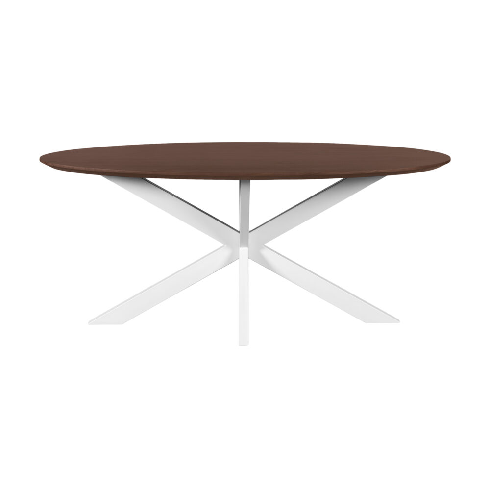 eettafel Sofia, eettafel, ovale eettafel, 180x90 cm, tafel, witte poot, witte kruispoot, Bruine tafel
