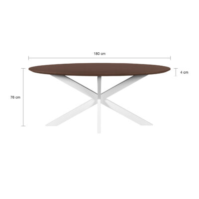 eettafel Sofia, eettafel, ovale eettafel, 180x90 cm, tafel, witte poot, witte kruispoot, Bruine tafel