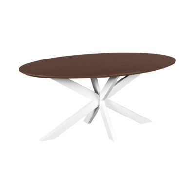 eettafel Sofia, eettafel, ovale eettafel, 180x90 cm, tafel, witte poot, witte kruispoot, Bruine tafel