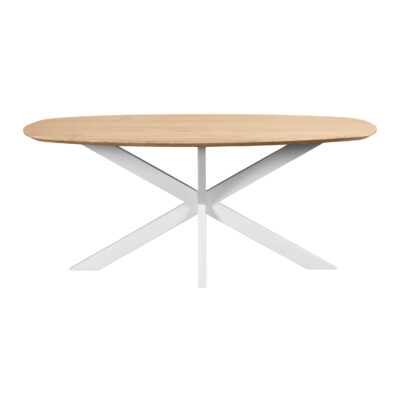 witte kruispoot, eettafel, Witte kruispoot, Deens ovale eettafel, naturel eettafel, 180x90 cm, tafel, witte metalen kruispoot, eettafel Deens ovaal,