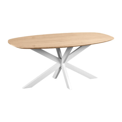 witte kruispoot, eettafel, Witte kruispoot, Deens ovale eettafel, naturel eettafel, 180x90 cm, tafel, witte metalen kruispoot, eettafel Deens ovaal,