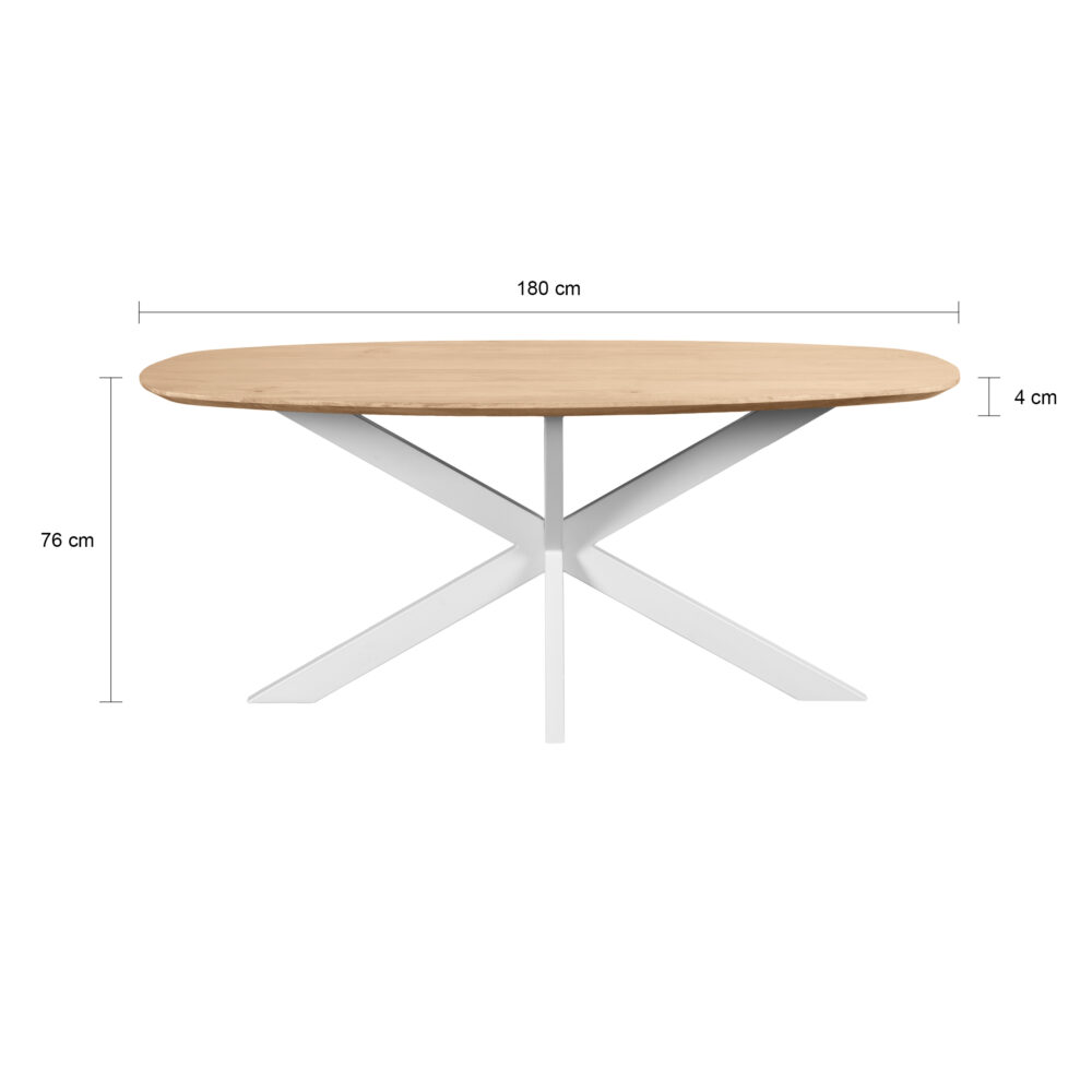 witte kruispoot, eettafel, Witte kruispoot, Deens ovale eettafel, naturel eettafel, 180x90 cm, tafel, witte metalen kruispoot, eettafel Deens ovaal,