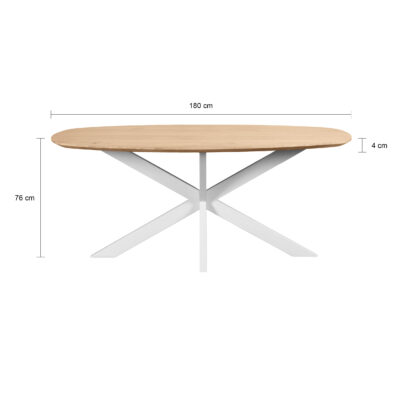 witte kruispoot, eettafel, Witte kruispoot, Deens ovale eettafel, naturel eettafel, 180x90 cm, tafel, witte metalen kruispoot, eettafel Deens ovaal,