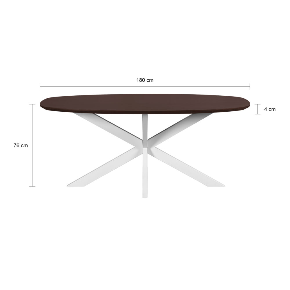 tafel, eettafel Sofia, Deens ovale eettafel, Deens ovale eettafel van 180x90 cm, witte X poot, witte kruispoot, mangohouten eettafel,
