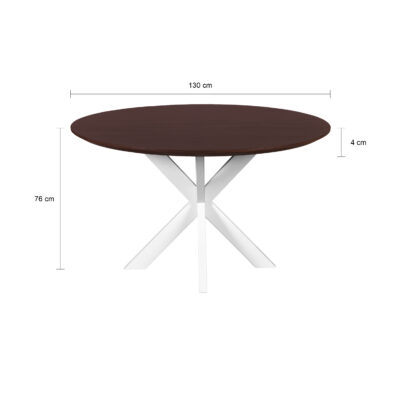 ronde eettafel, ronde tafel, walnoot bruine eettafel, witte X poot, Ronde eettafel 130 cm, eettafel, mangohouten eettafel, eettafel walnoot bruin