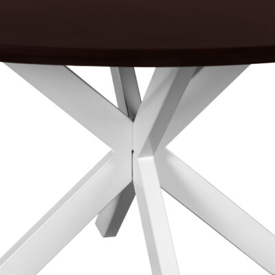 Sofia van 150 cm, tafel, Witte kruispoot, walnoot bruine Sofia, eettafel rond 150 cm, ronde eettafel van 150 cm, mangohouten eettafel, eettafel met kruispoot,