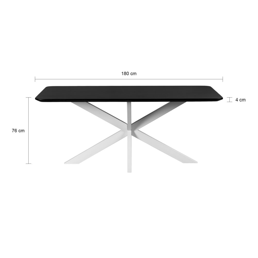 zwarte Sofia tafel, eettafel Sofia, witte kruispoot, rechthoekige eettafel, witte X poot, Rechthoekige eettafel, tafel, eettafel, Rechthoekige eettafel van 180x90 cm,