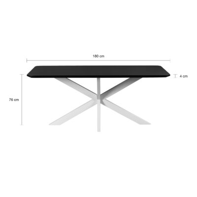 zwarte Sofia tafel, eettafel Sofia, witte kruispoot, rechthoekige eettafel, witte X poot, Rechthoekige eettafel, tafel, eettafel, Rechthoekige eettafel van 180x90 cm,
