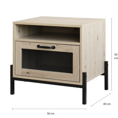 Afmetingen van het nachtkastje met deur en legplank