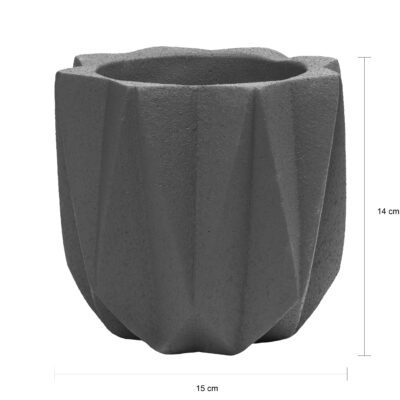Afmetingen van de donkergrijze pot van cement