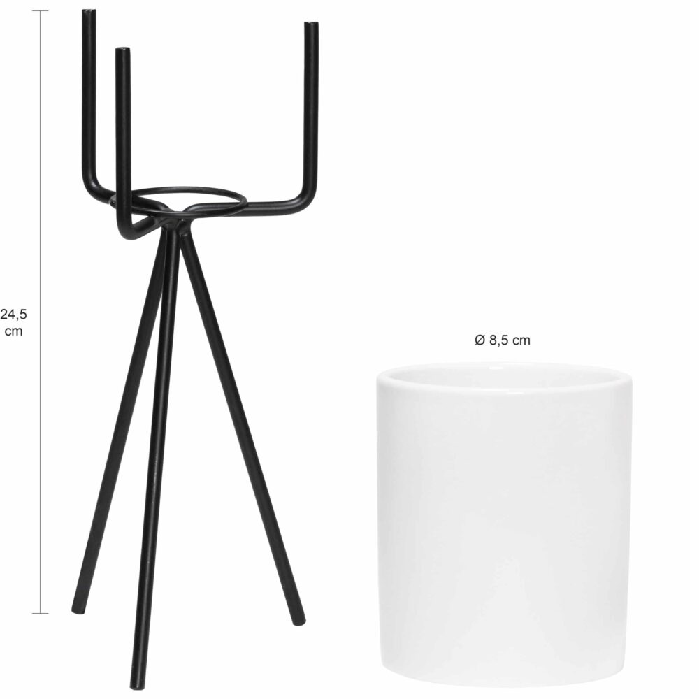 Bloempot op 3 pootjes zwart met wit