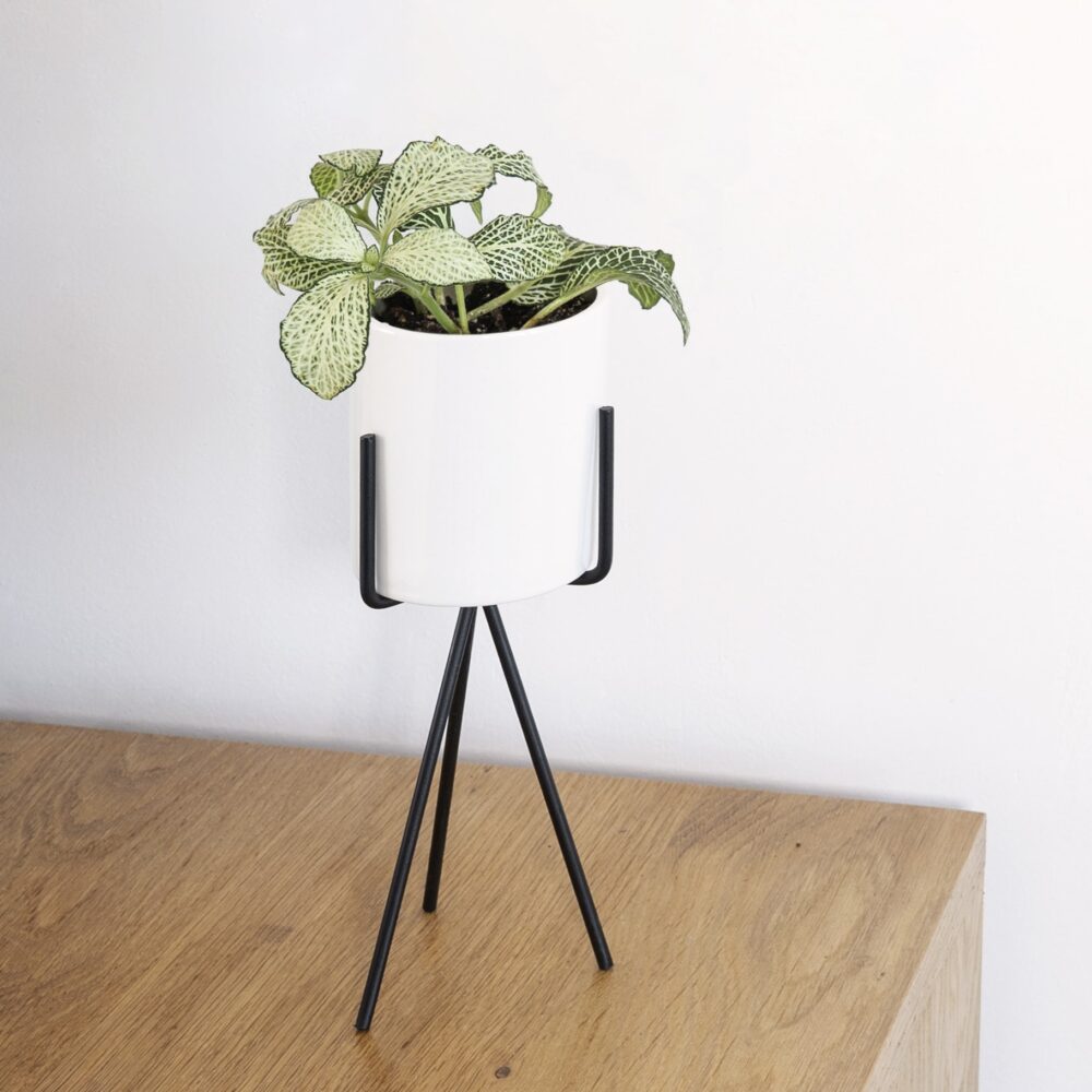 Bloempot driepoot wit met staal