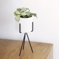 Bloempot driepoot wit met staal