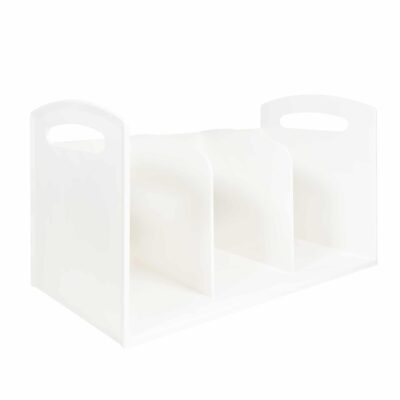 QUVIO boekenhouder in het wit met een bakje voor pennen op te bergen