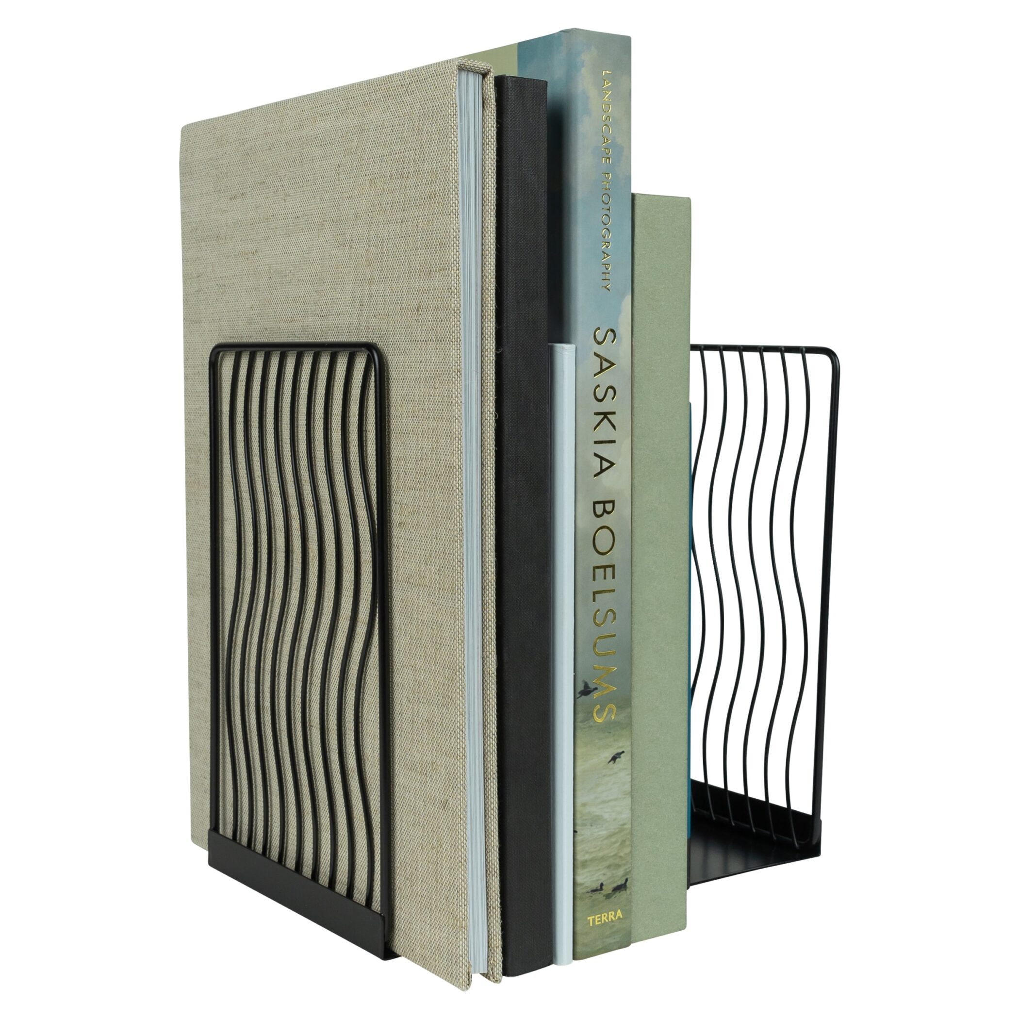QUVIO Boekensteun golvend design - Set van 2 - Staal - Zwart