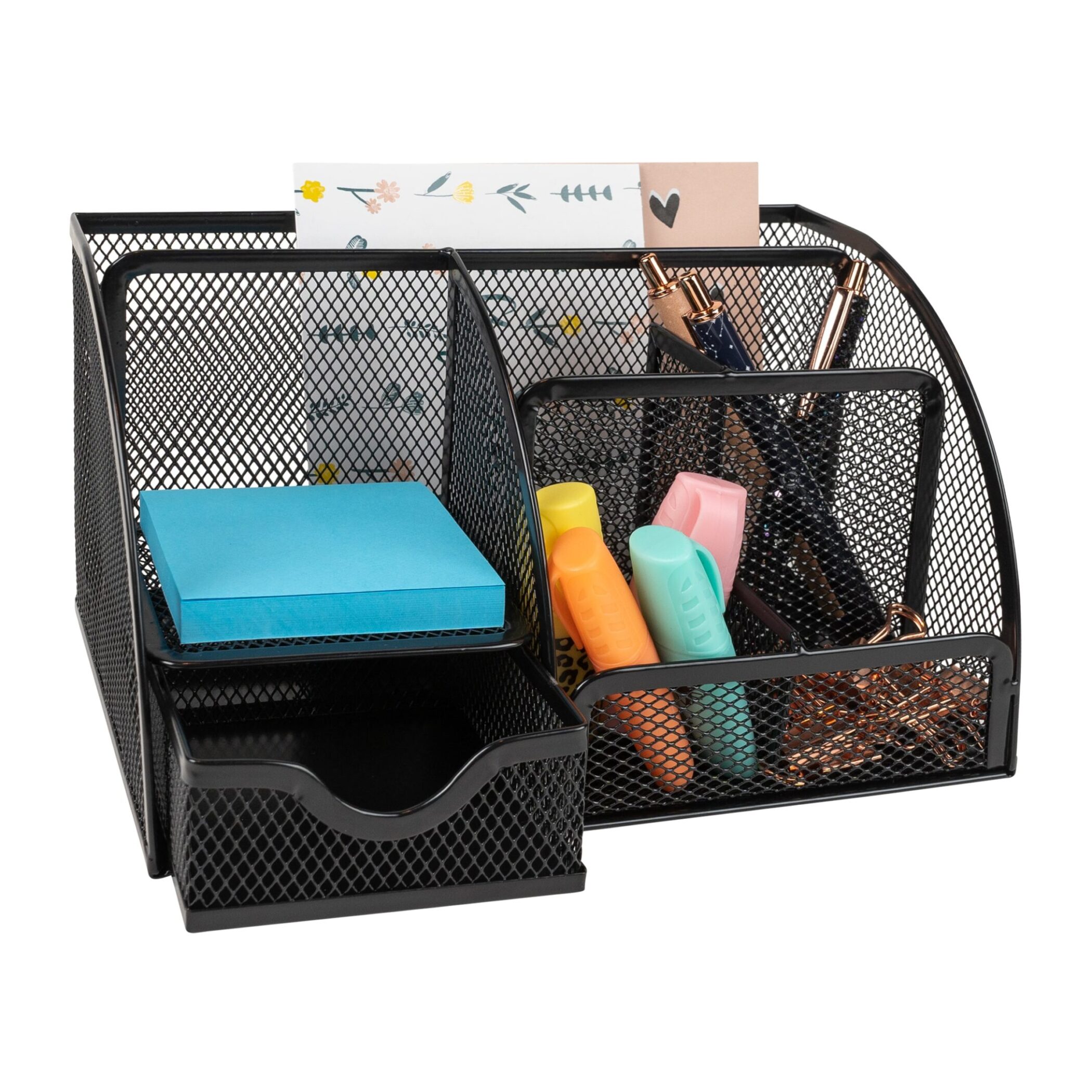 QUVIO Bureau organizer – 5 vakken + 1 lade – Draadstaal