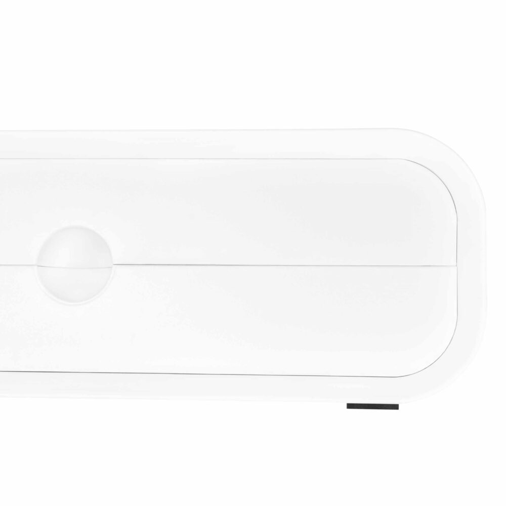 Detail foto van de witte standaard voor monitor en laptop