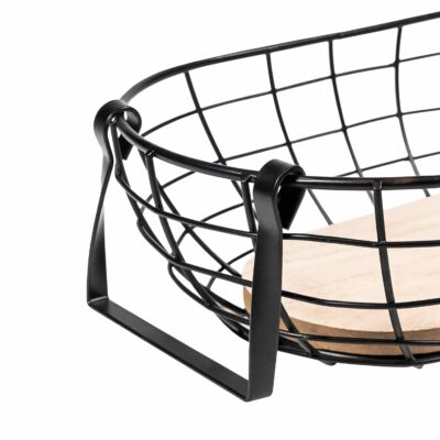 Fruitmand van staal en hout met handvaten