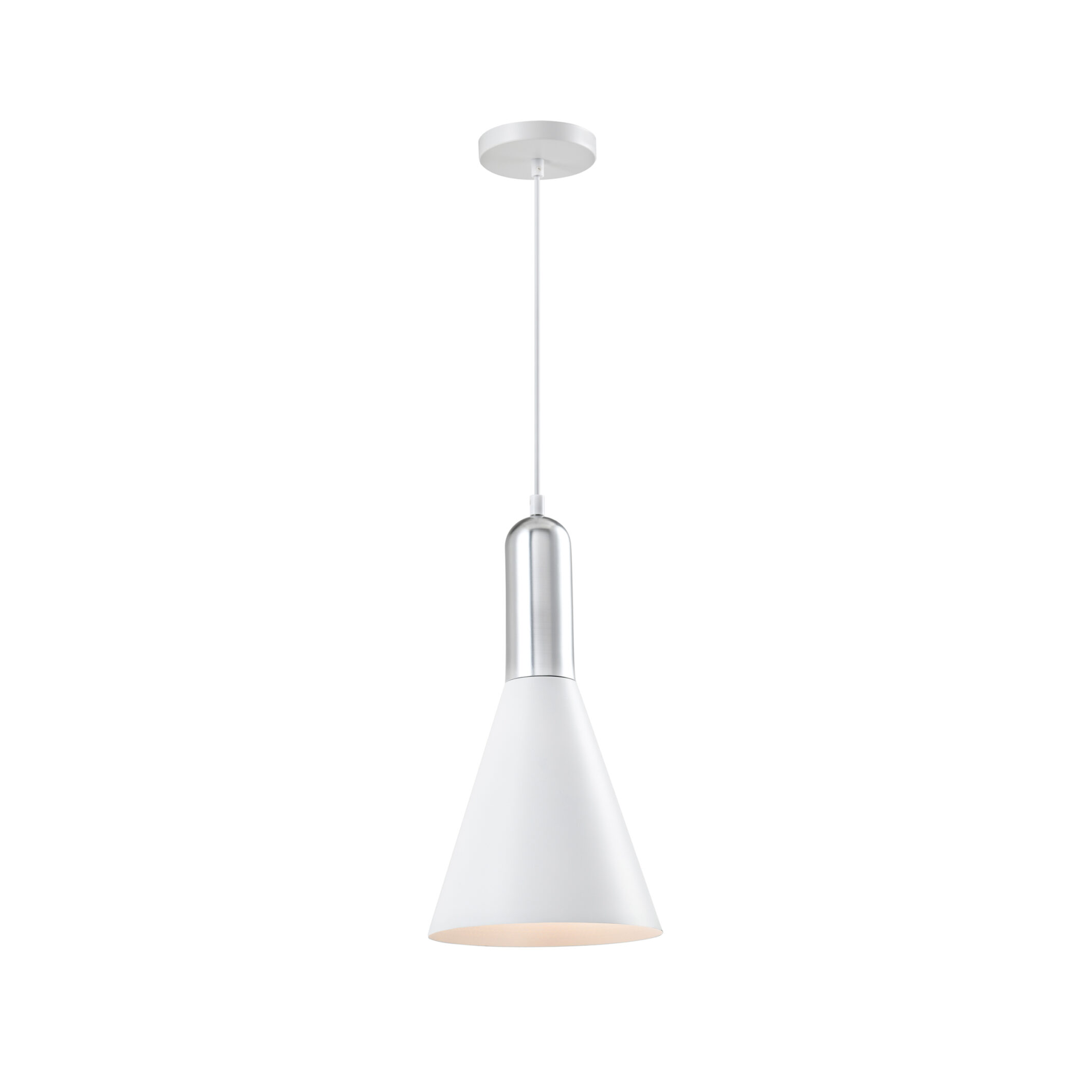 QUVIO Hanglamp modern - Kegelvorm - Zilveren bovenkant - D 19 cm - Wit