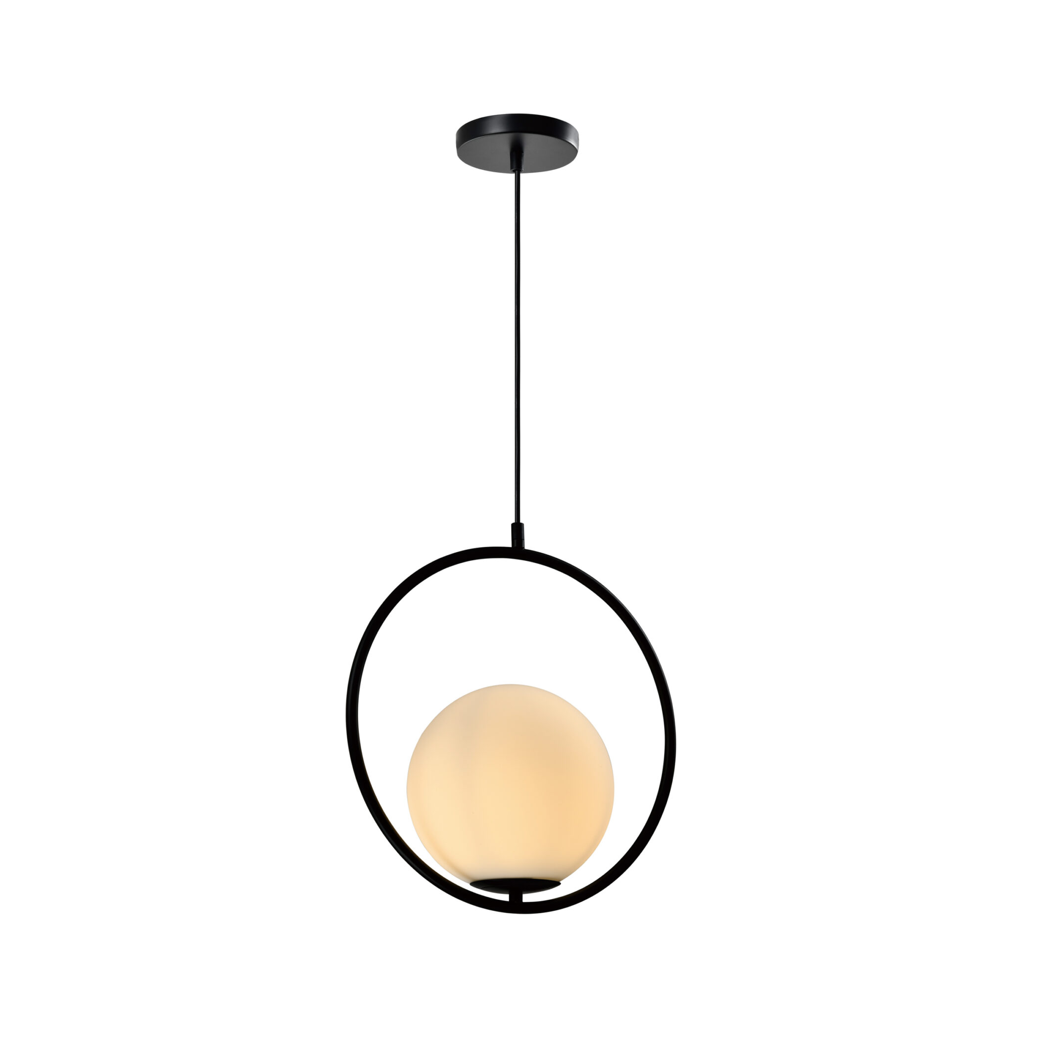 QUVIO Hanglamp modern - Rond metalen frame - D 35 cm - Zwart