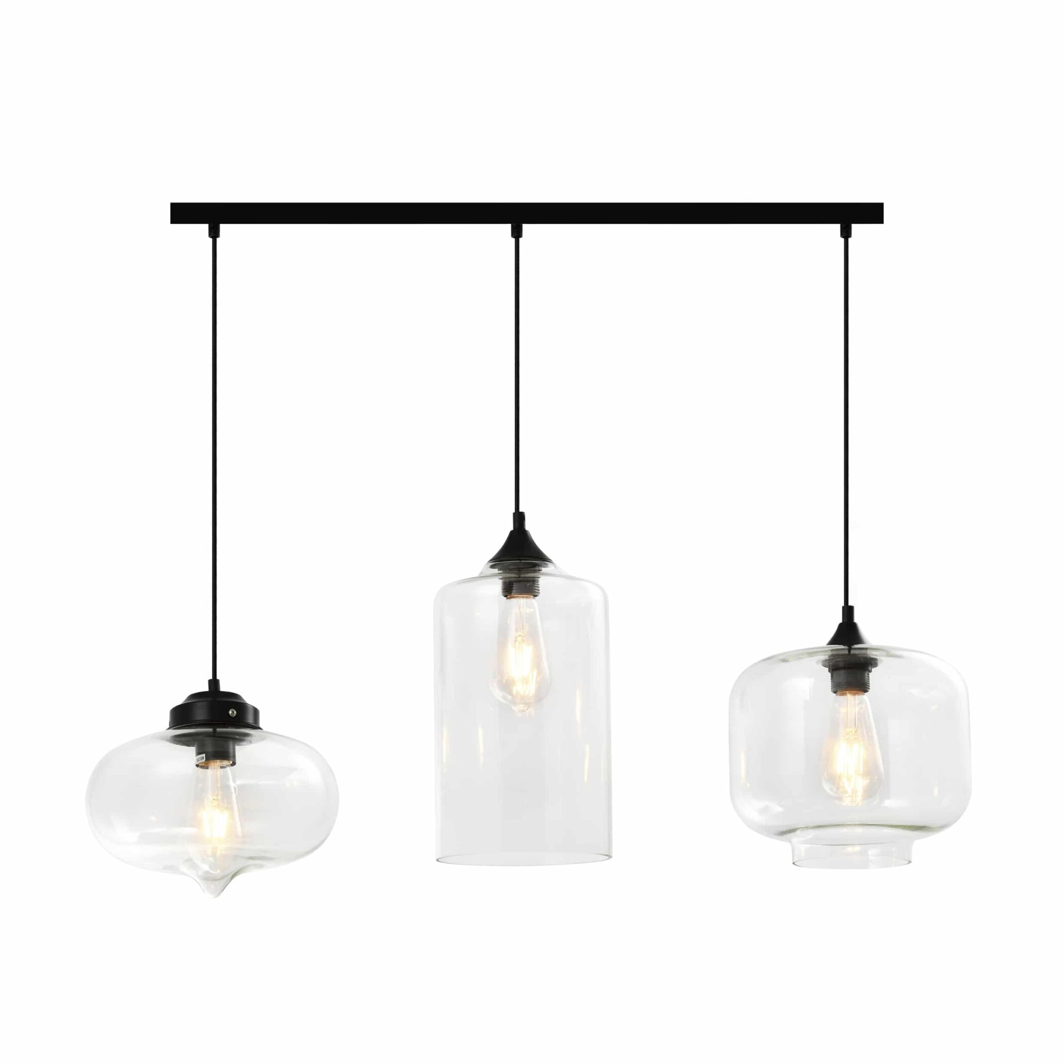 QUVIO Hanglamp retro - 3 lichtspunt - 3 verschillende glazen kappen - 80 x 26 cm