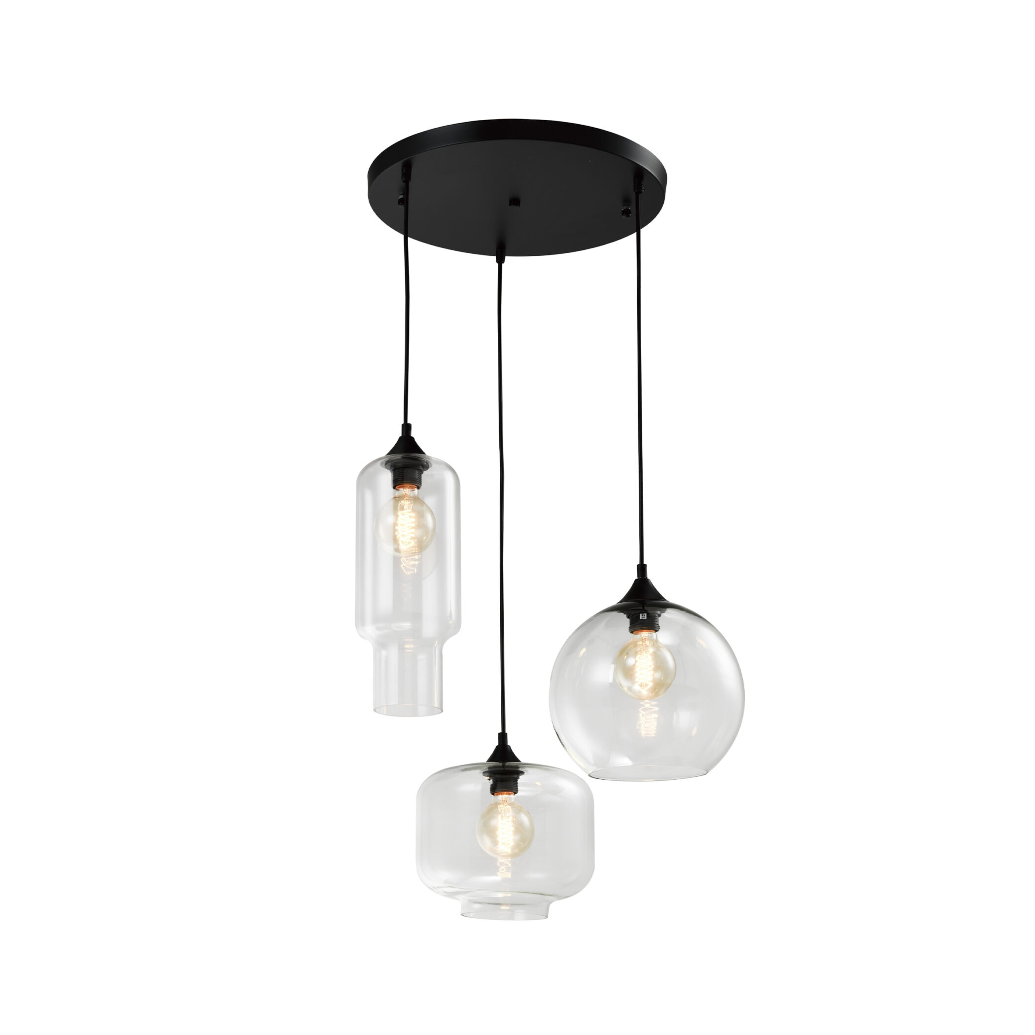 QUVIO Hanglamp retro - 3 lichtspunt - 3 verschillende glazen kappen - D 40 cm