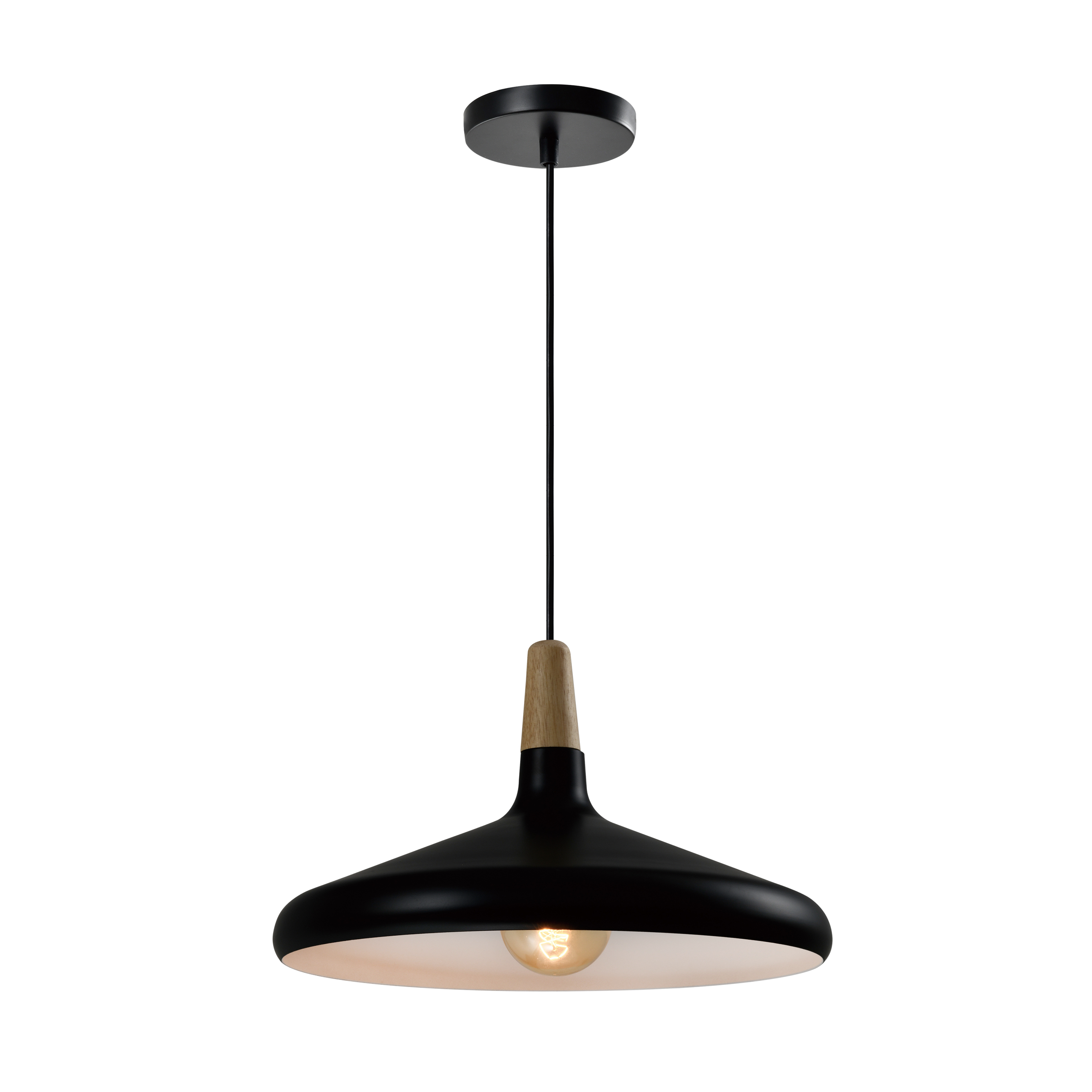 QUVIO Hanglamp Scandinavisch - Laag design - Houten kop - D 38 cm - Zwart