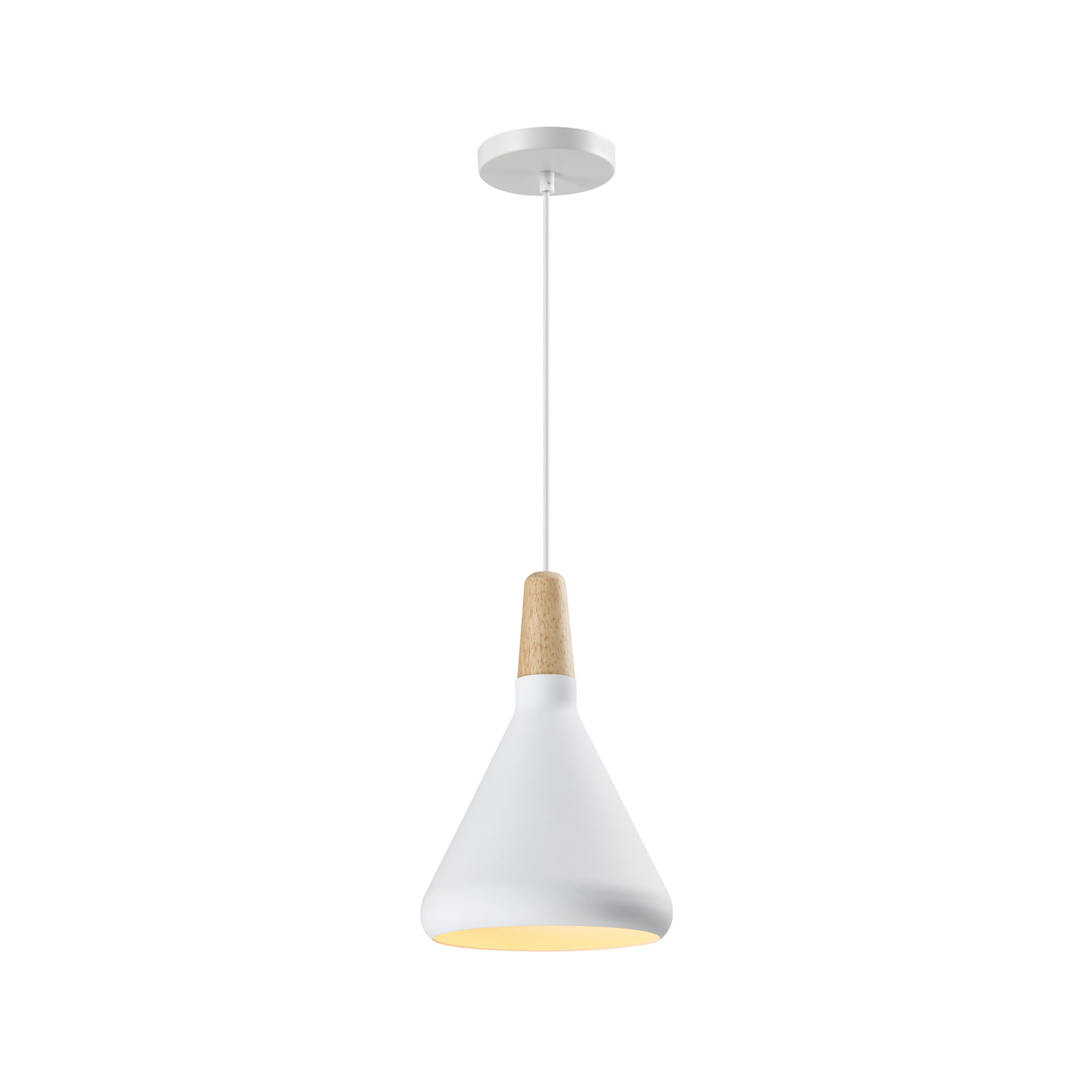 QUVIO Hanglamp Scandinavisch - Kegel design - Houten kop - D 17 cm - Wit