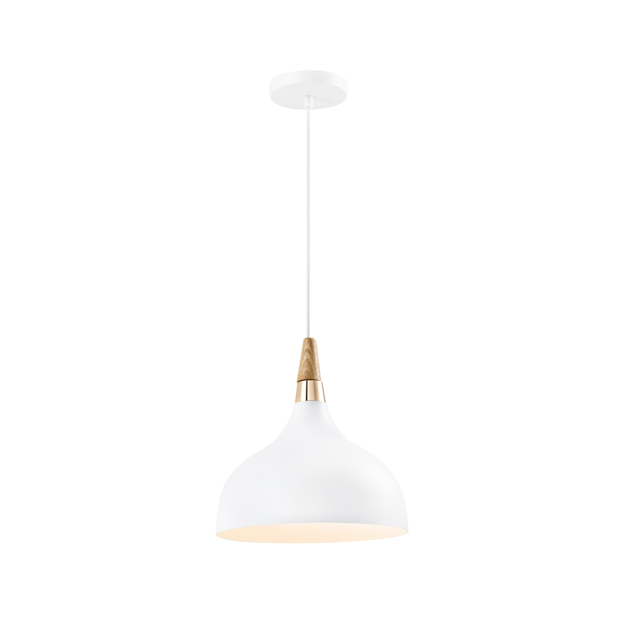 QUVIO Hanglamp Scandinavisch - Simplistisch hoog design - Houten kop - D 30 cm - Wit