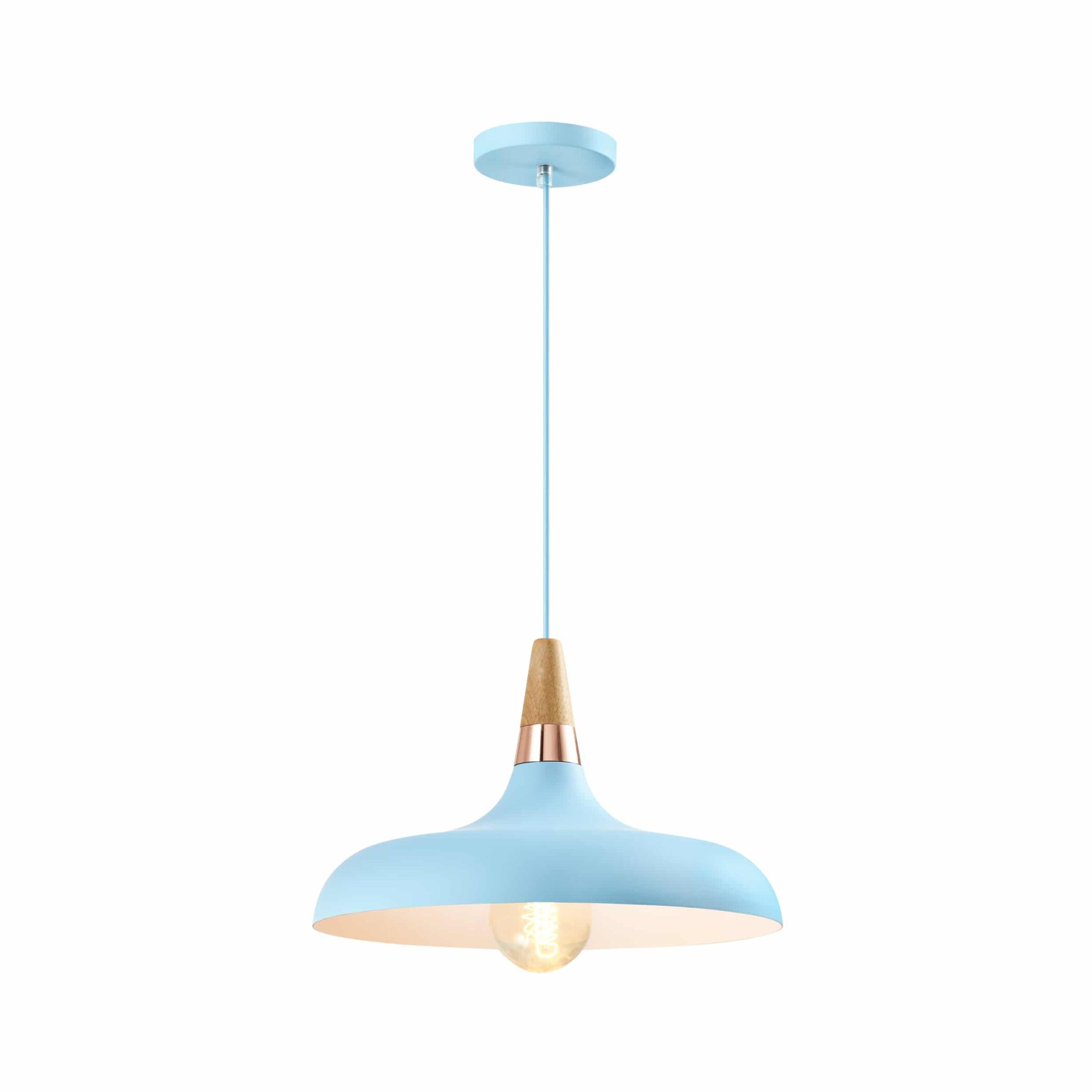 QUVIO Hanglamp Scandinavisch - Simplistisch laag design - Houten kop - D 30 cm - Blauw