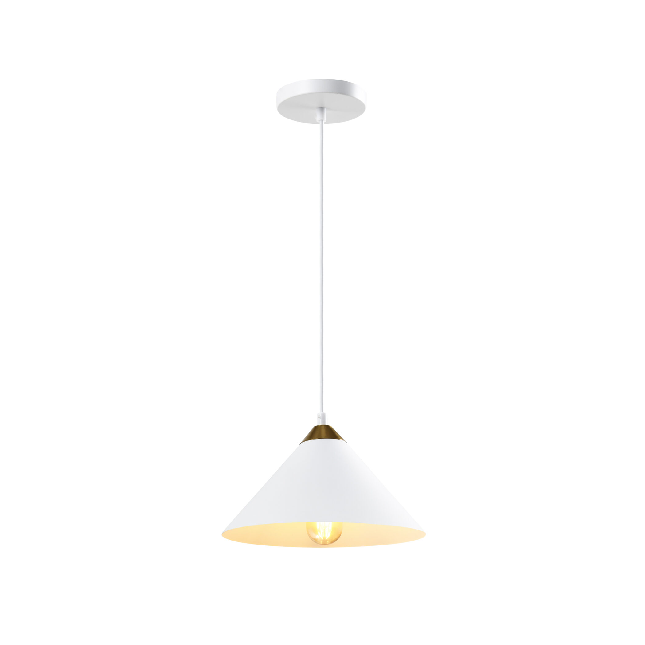 QUVIO Hanglamp retro - Kegelvorm - Gouden kop - D 25 cm - Wit