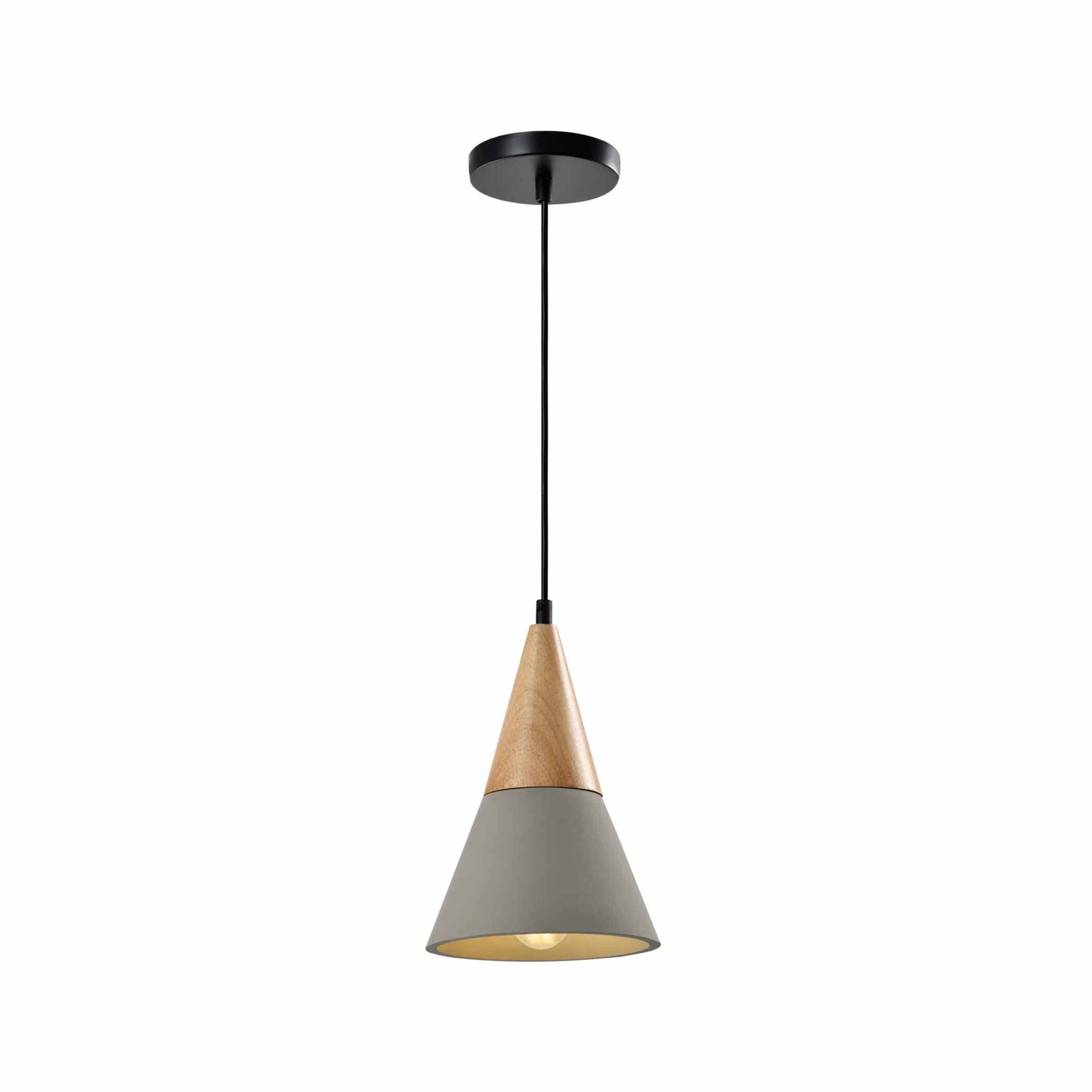 QUVIO Hanglamp landelijk - Kegel van beton - Houten kop - D 18 cm - Grijs
