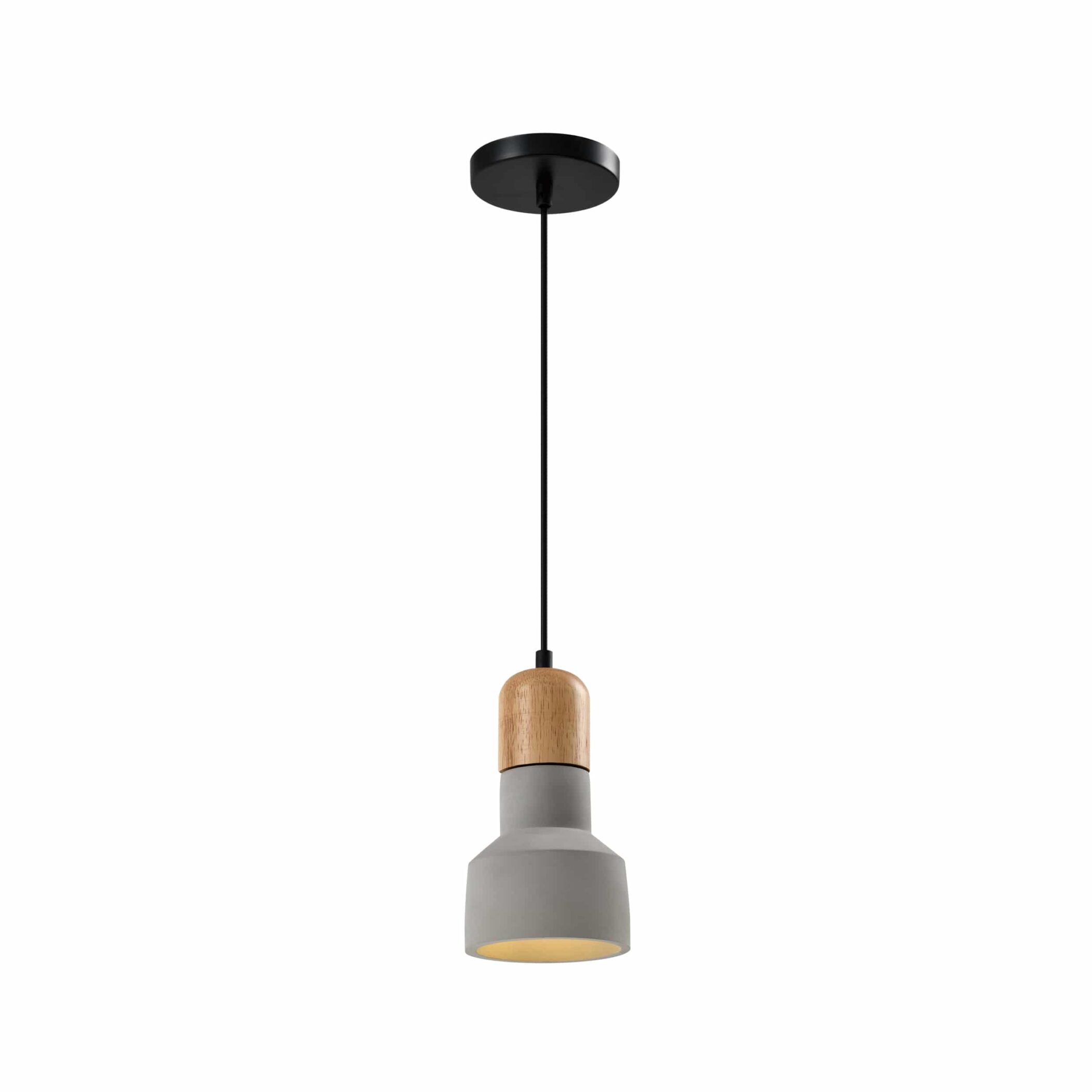 QUVIO Hanglamp landelijk - Betonnen design lamp - Houten kop - D 12,5 cm - Grijs