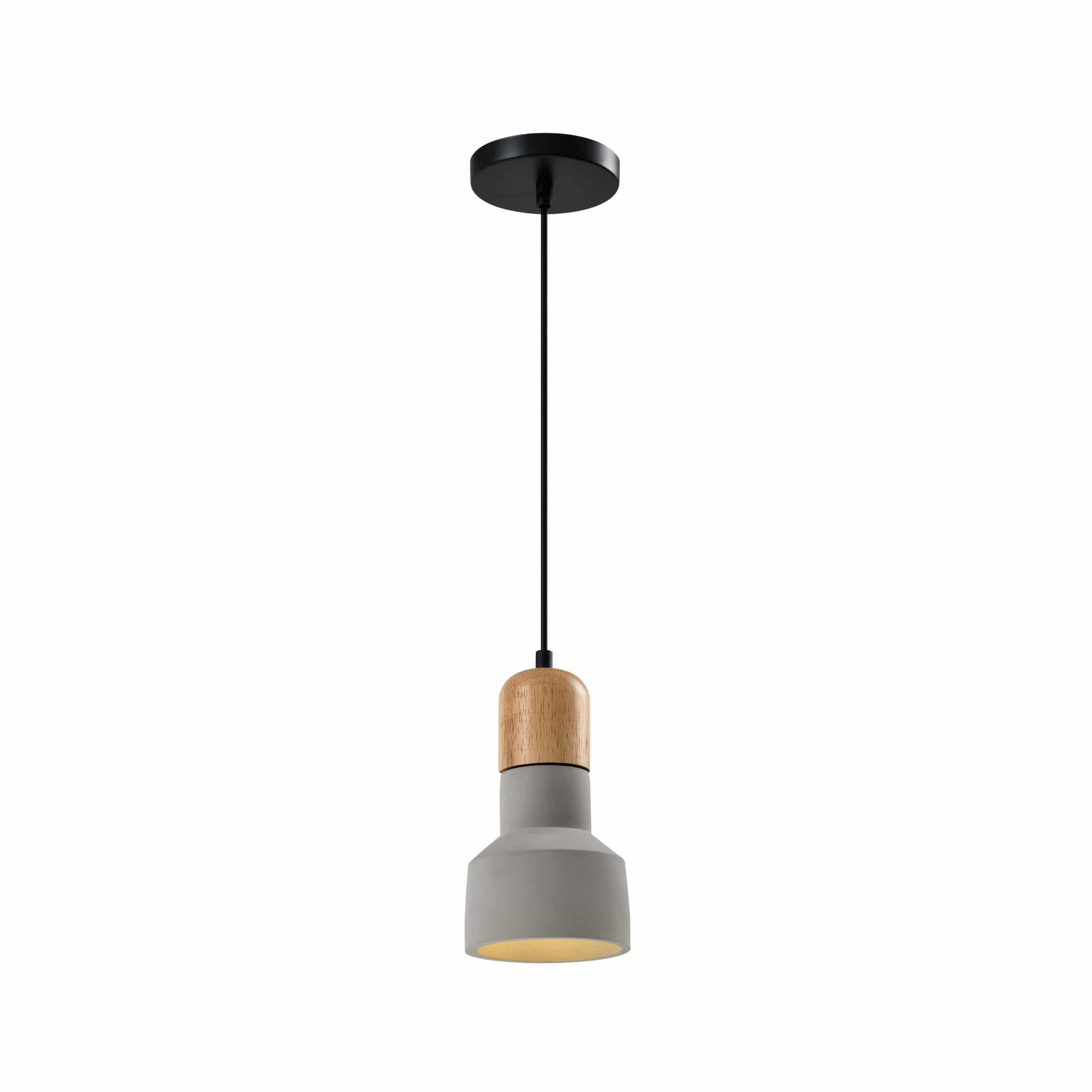 QUVIO Hanglamp landelijk - Betonnen design lamp - Houten kop - D 12,5 cm - Grijs