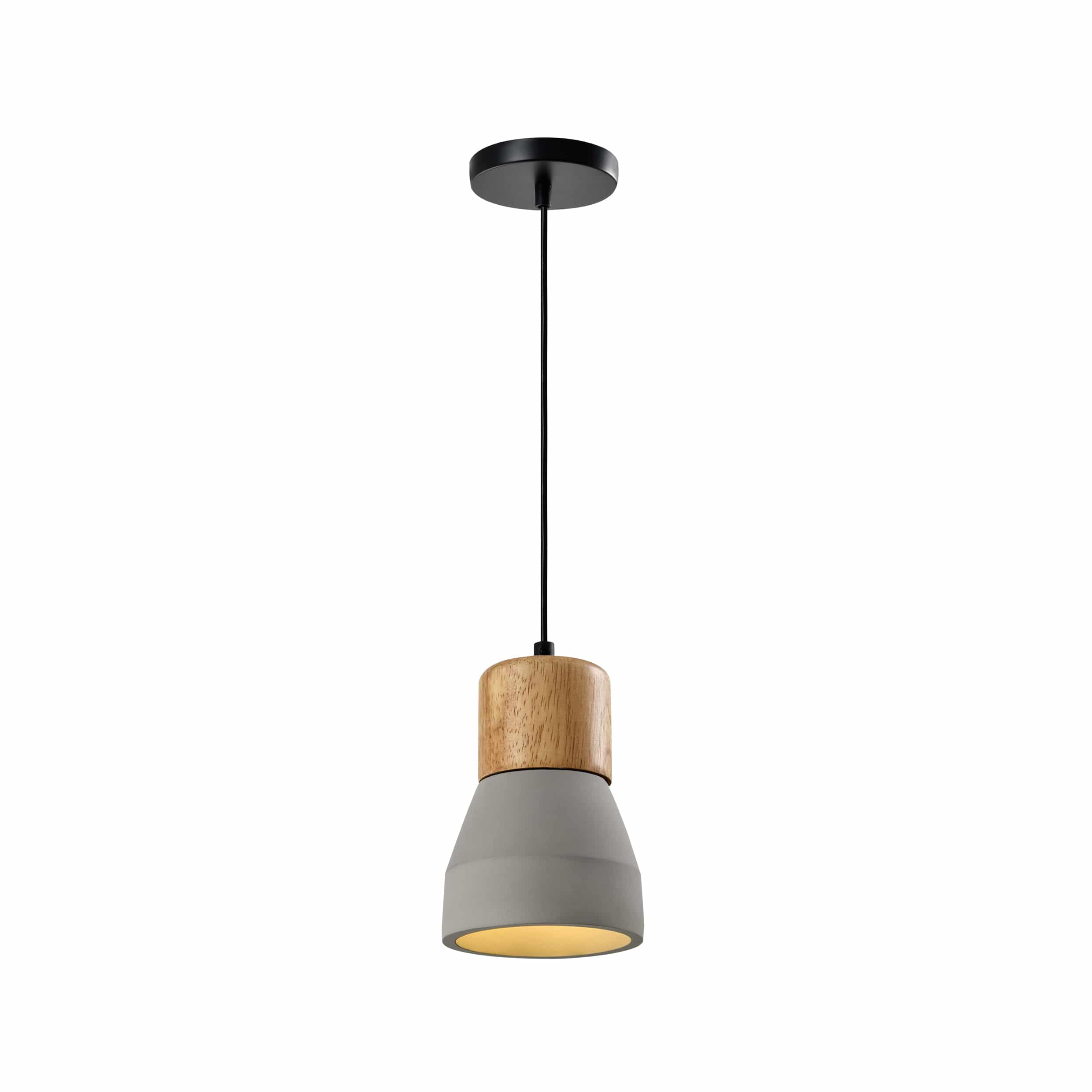 QUVIO Hanglamp landelijk - Simplistisch betonnen lamp - Houten kop - D 13 cm - Grijs