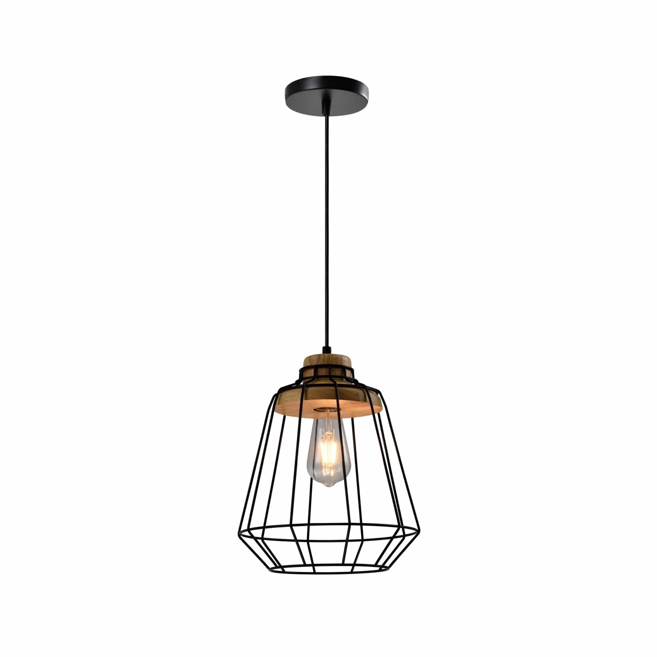 QUVIO Hanglamp landelijk - Draadlamp - Stalen kooi - D 25 cm - Zwart