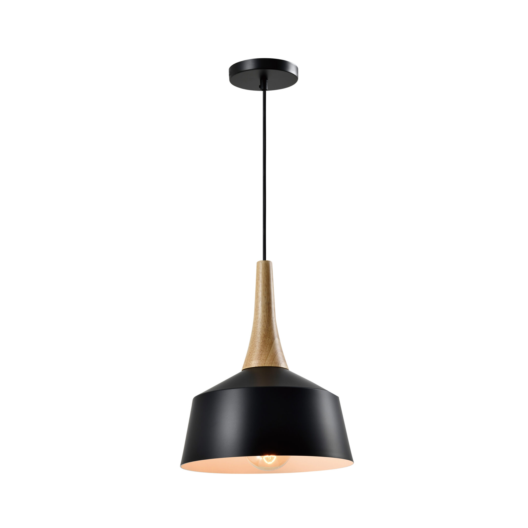 QUVIO Hanglamp Scandinavisch - Minimalistisch - Houten kop - D 27 cm - Zwart