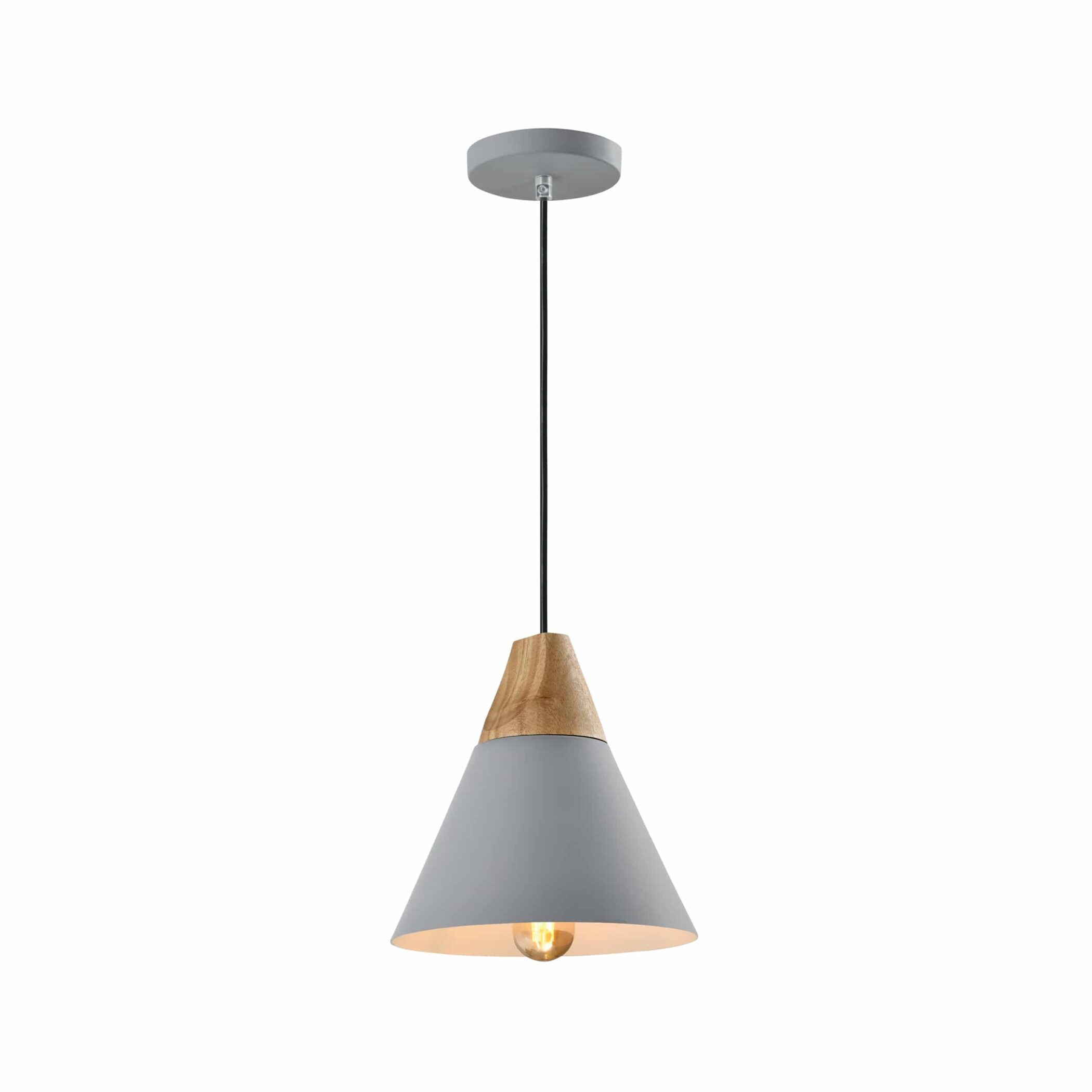 QUVIO Hanglamp Scandinavisch - Kegellamp - Houten kop - D 22 cm - Grijs