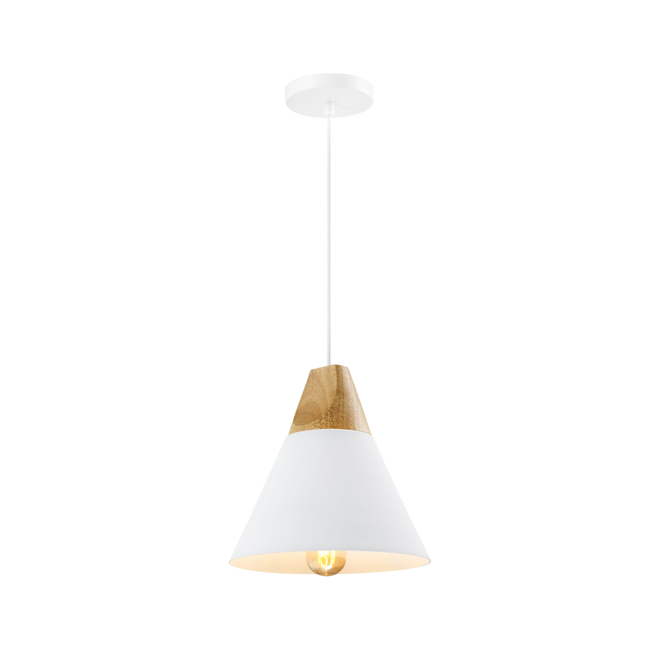 QUVIO Hanglamp Scandinavisch - Kegellamp - Houten kop - D 22 cm - Wit