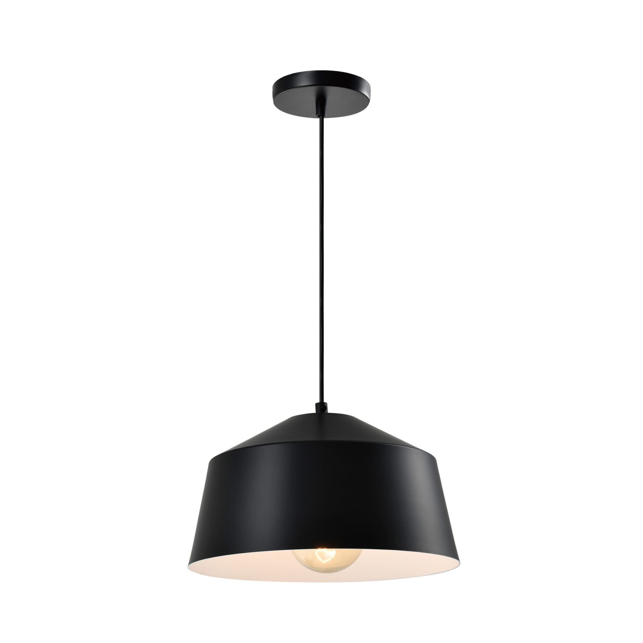 QUVIO Hanglamp modern - Brede koepellamp - D 27 cm - Zwart