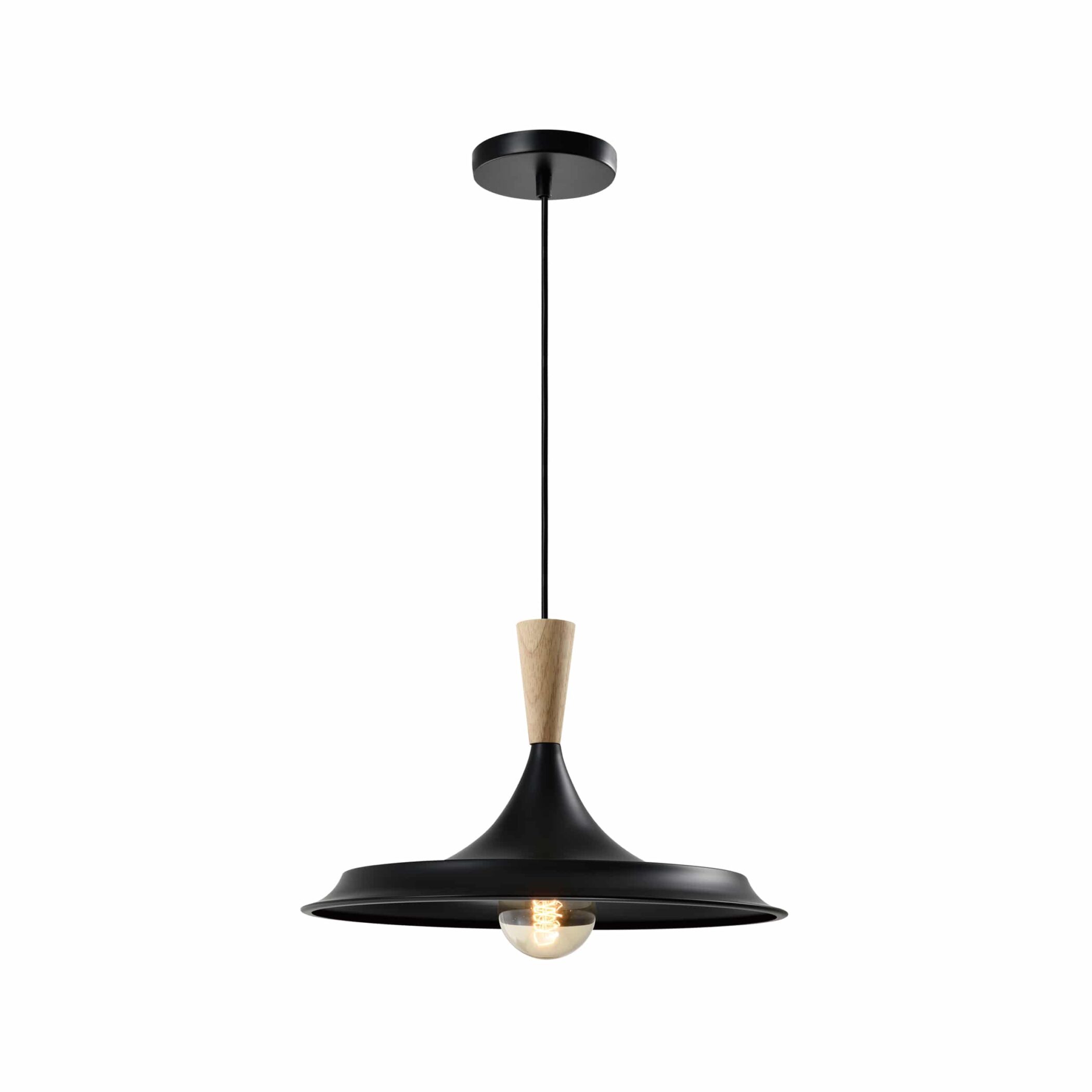 QUVIO Hanglamp retro - Aziatische stijl - Houten kop - D 40 cm - Zwart